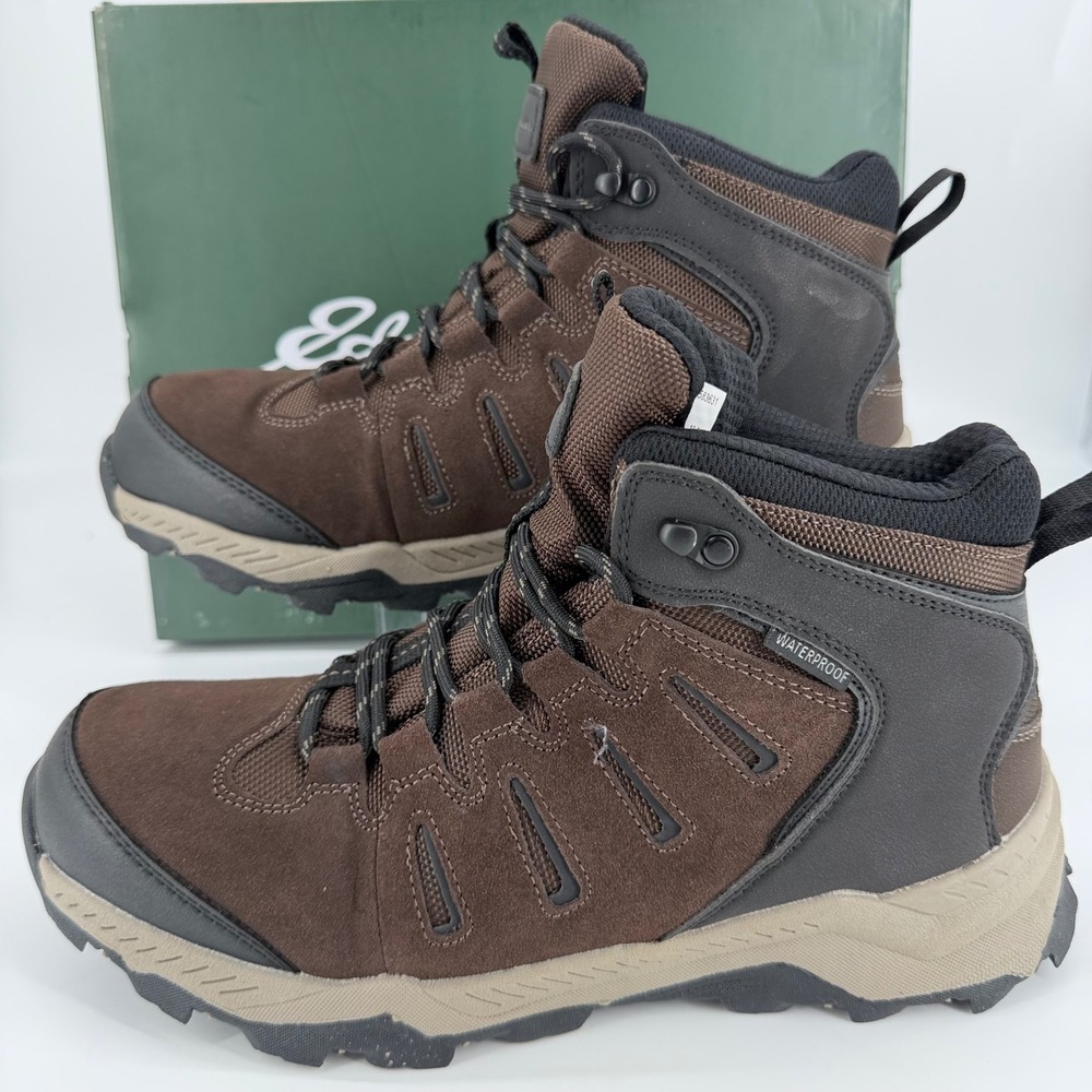 Eddie Bauer Crowden Mens Waterproof Hiking Boots Dark Brown Leather 10.5 NIB